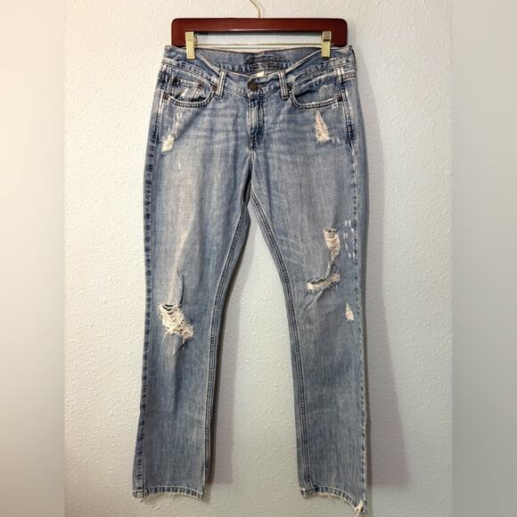Vintage Y2K Abercrombie & Fitch Low Rise Slim Distressed Light Wash Jeans 6S - Picture 1 of 4